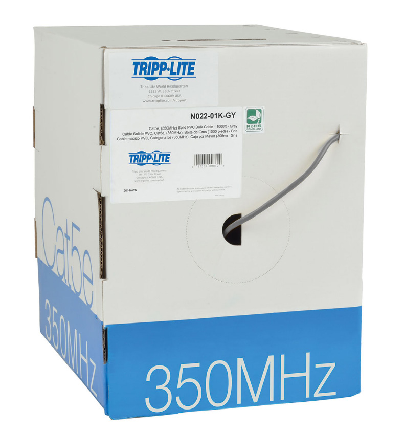 Tripp Lite TRL-N022-01K-GY Cat5e 350MHz Bulk Solid-Core PVC Cable, Gray-1000 ft.