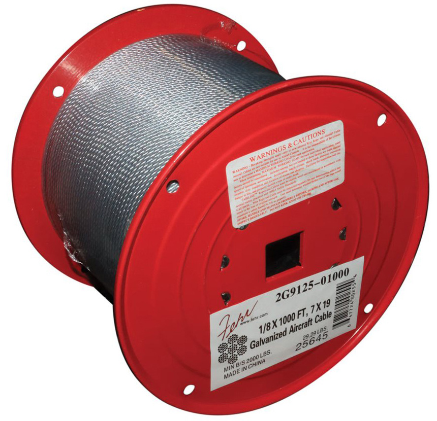 2G9125-01000 0.12 Dia. x 1000 ft. 7 x 19 Galvanized Aircraft Cable