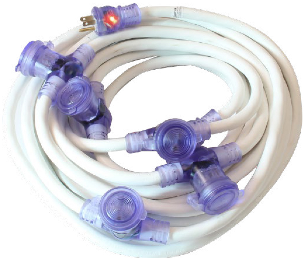 STW 12-3 ProCap Bracket Multi-Outlet Cord- Outlets at 10 ft. Intervals, White - 50 ft.