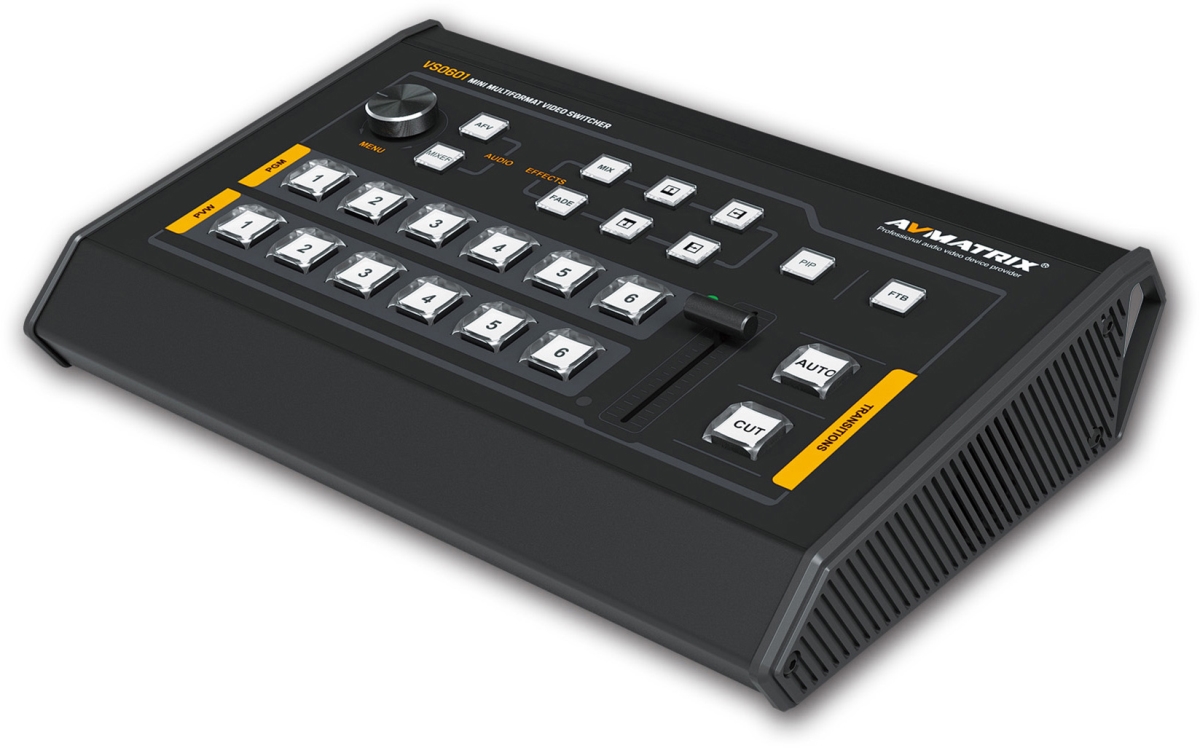AVmatrix VS0601 Mini 6CH SDI/HDMI Multi-Format Video Switcher, 6 Channel Inputs, T-Bar/AUTO/Cut Transitions and Mix/Fade/Wipe Effects