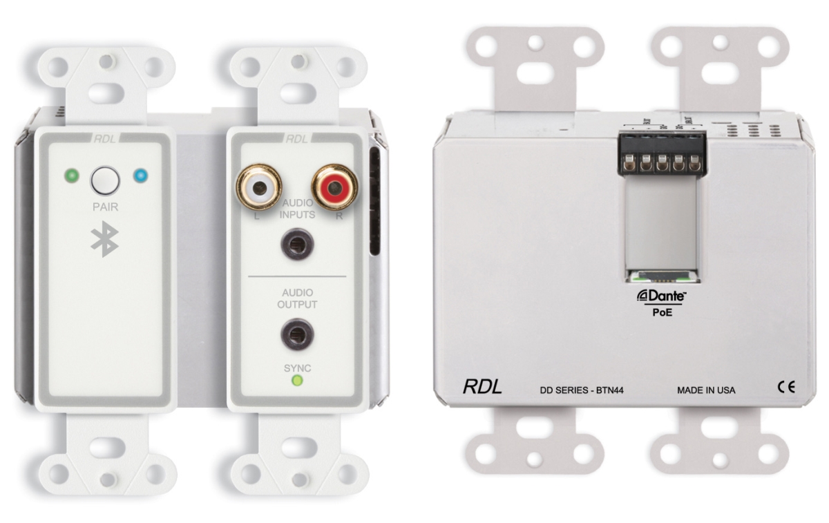 RDL-DD-BTN44 Wall-Mounted Bi-Directional Line-Level & Bluetooth Audio Dante Interface - White