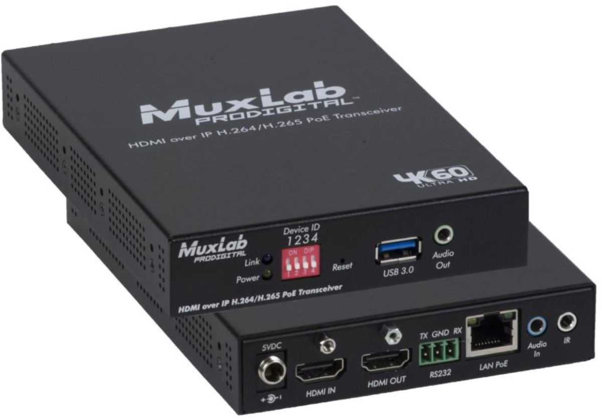 Picture of MuxLab MUX-500764-TX HDMI Over IP H264 & H265 POE 4K & 60 Transmitter with 500762 Receiver