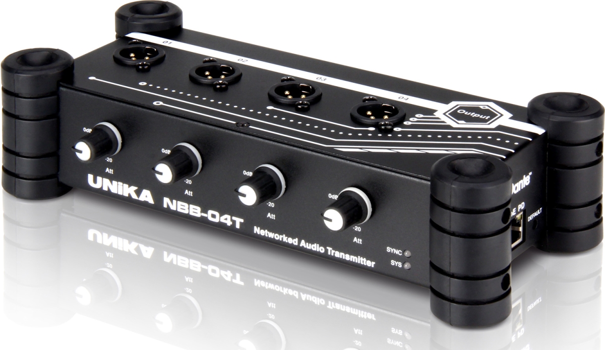 Picture of Unika Professional Audio UPA-NBB-04T Cascadable 4-Channel Analog Audio Dante Transmitter with Dual RJ45 & 4 Combo XLR Jacks - 0.25 in.