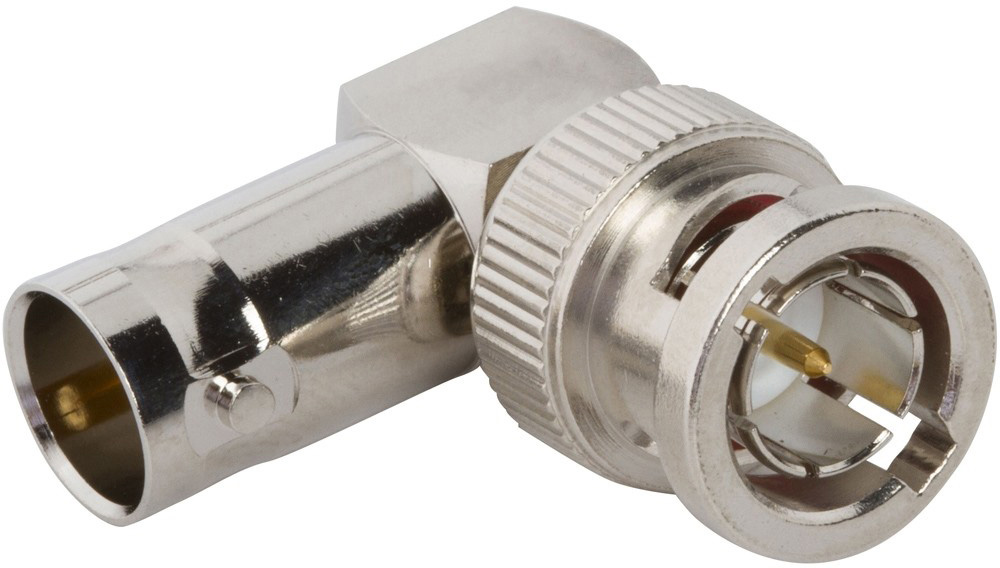 Picture of Amphenol AMPH-031-9-7512G BNC Jack to BNC Plug Adapter - Right Angle - 12G Optimized - 75 Ohm - Pack of 25