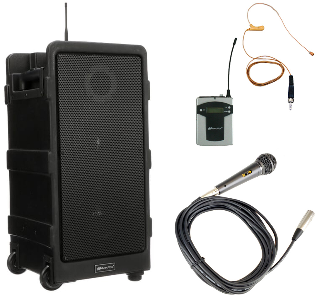 Picture of AmpliVox Portable Sound System AMP-SW925-96OE Travel Partner Plus 96-Channel UHF Wireless Portable PA System - Over Ear Mic