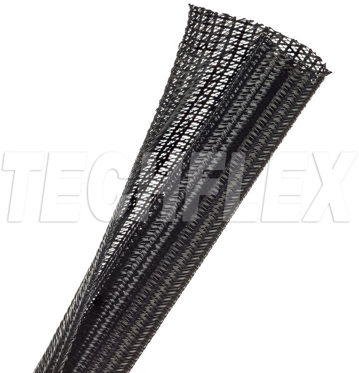 TFX-F6N075BK-100 F6 Flexible Semi-Rigid Wrappable Split Braided Cable Sleeving - Black- 100 ft.