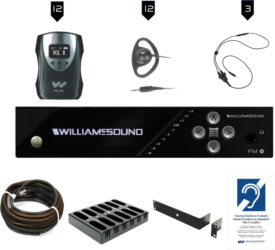 WLS-FM-55812PROD Plus Large-area Dual FM & Wi-Fi Assistive Listening System with Dante & 12 FM R38 Receivers