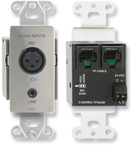 RDL-DS-TPS2AM Active Two-Pair Sender with Twisted Pair Format-A, XLR Microphone & Stereo Mini Jack - Stainless Steel