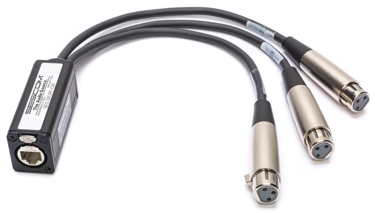 SES-3XLRF-CAT Channel Passive Balanced Audio Extender Over CAT5-6-7 RJ45 to 3 Female XLR Connectors