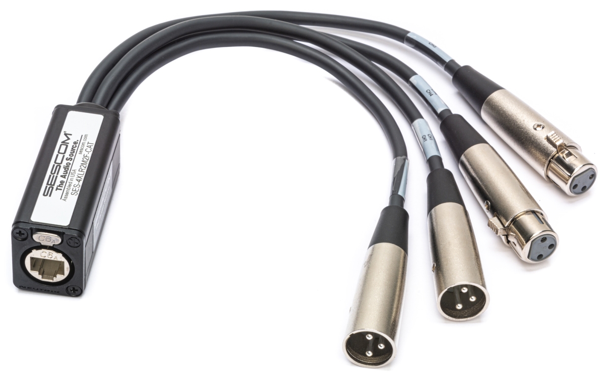 SES-4XLR2M2F-CAT 4 Channel Passive Balanced Audio Extender Over CAT5-6-7 RJ45 to 2 Male & 2 Female XLR Connector