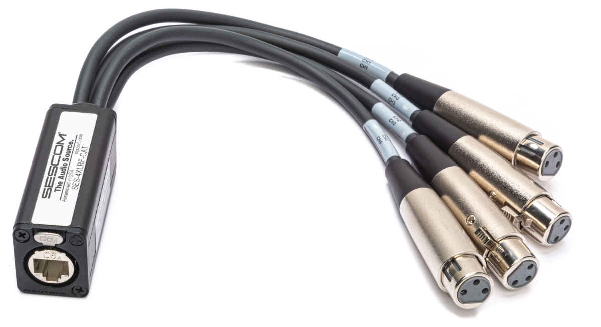 SES-4XLRF-CAT 4 Channel Passive Balanced Audio Extender Over CAT5-6-7 RJ45 to 4 Female XLR Connectors