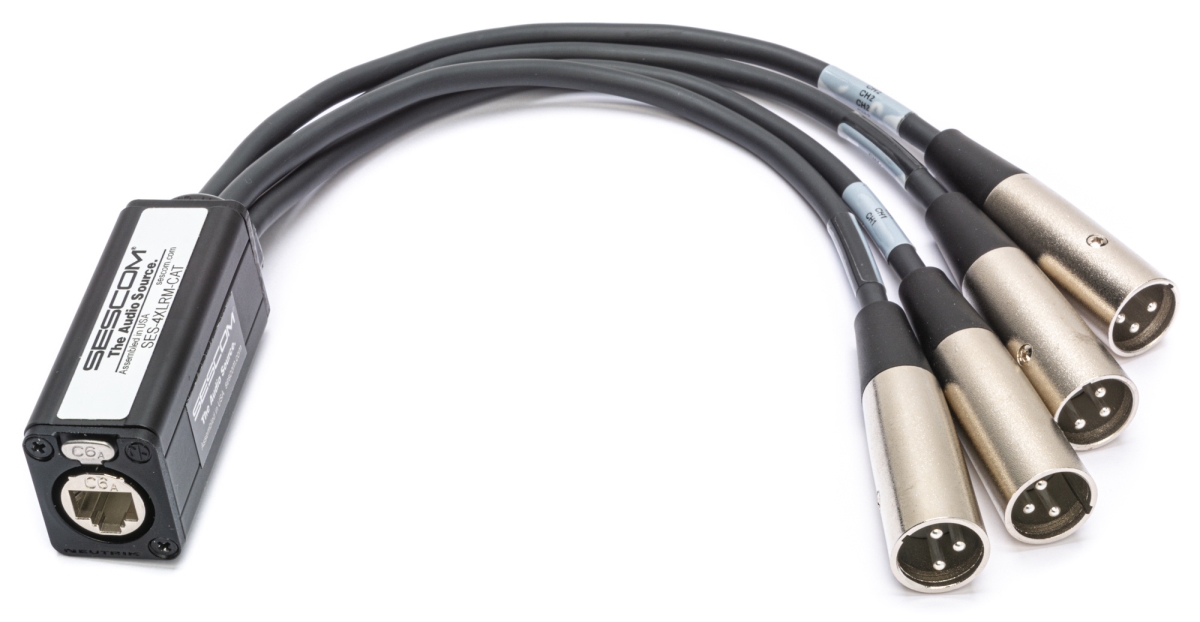 SES-4XLRM-CAT 4 Channel Passive Balanced Audio Extender Over CAT5-6-7 RJ45 to 4 Male XLR Connectors