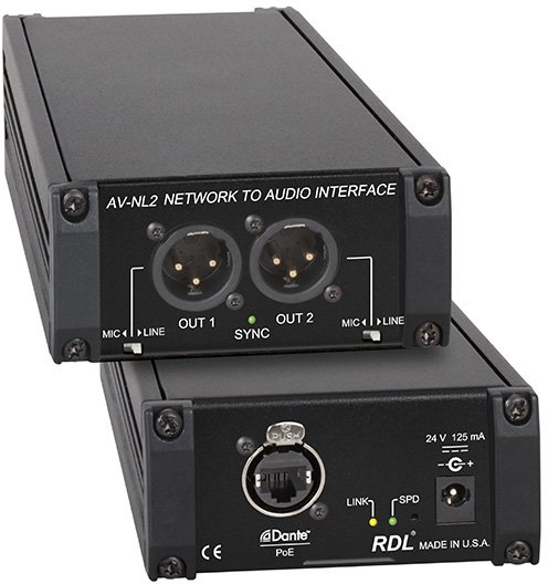 RDL-AV-NL2 Network to Dante Audio Interface - Two Dante Network Audio Signals to Balanced Analog