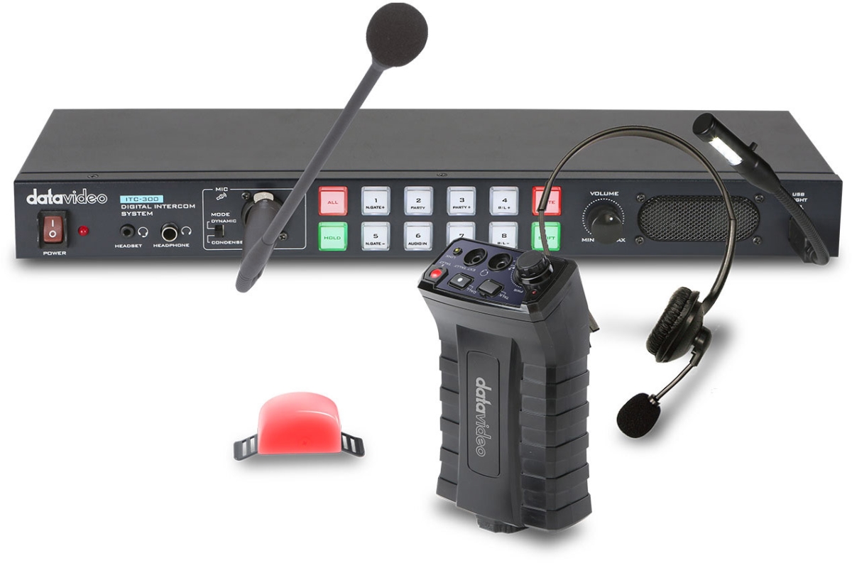 Picture of Datavideo DV-ITC-300 8 Remote Users Digital Intercom System with Base Station-Headsets Belt Packs & Tally Lights for 4 Users