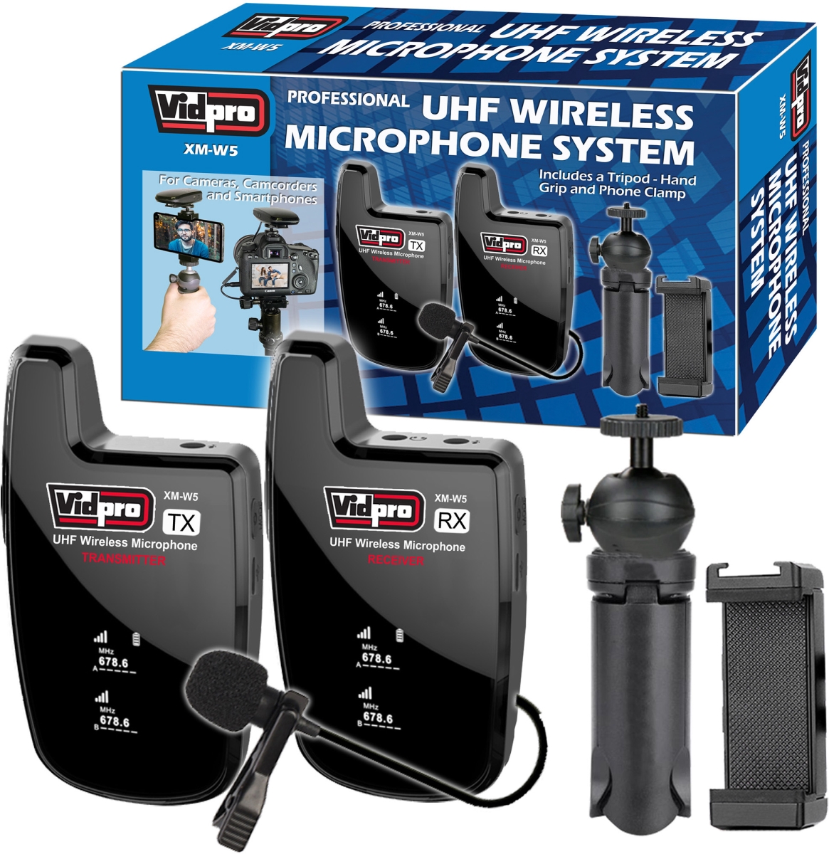 VDP-XM-W5 Professional UHF Wireless Lavalier Microphone System for Smart Phones Cameras DSLRs & Computers -  Vidpro
