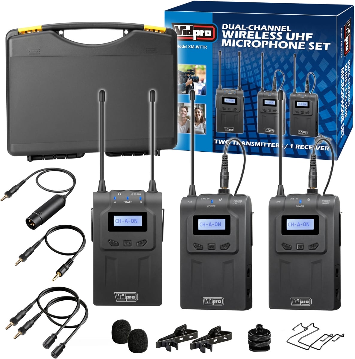 VDP-XM-WTTR Dual Channel UHF Wireless Lavalier Microphone Set with 2 Transmitters & 1 Receiver