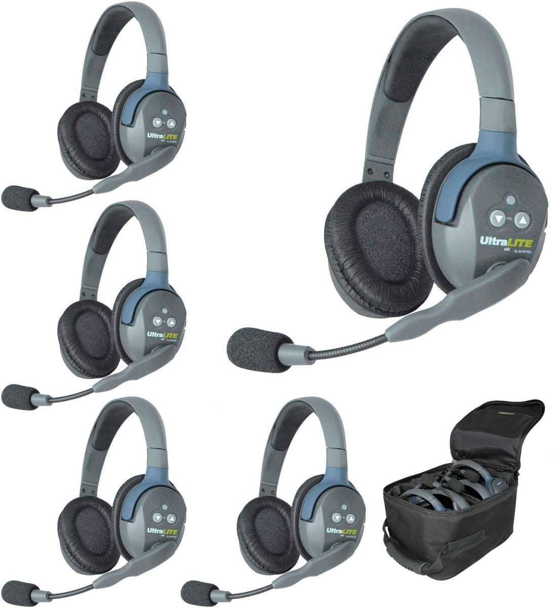 Picture of Eartec EAR-UL5D 5-Person Full-Duplex Wireless Intercom with 5 UltraLITE Dual-Ear Headsets