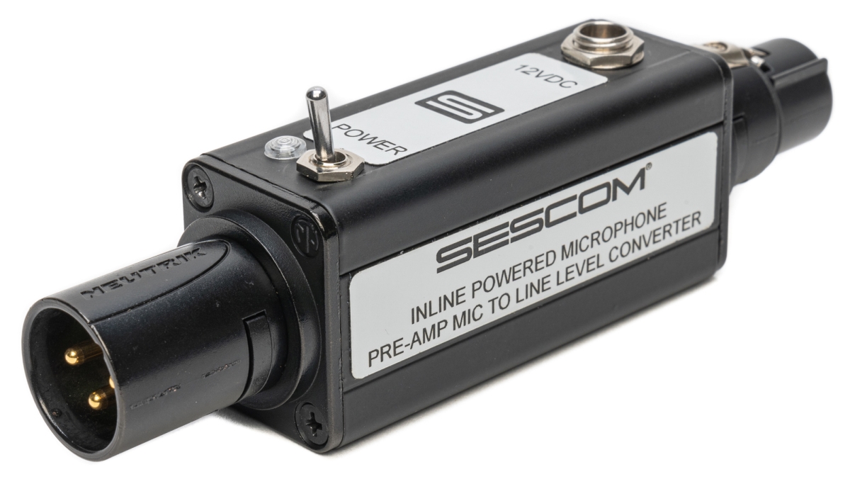 Picture of Sescom SES-IL-MICPRE Active Inline XLR Microphone Preamplifier with Power Switch & Adapter