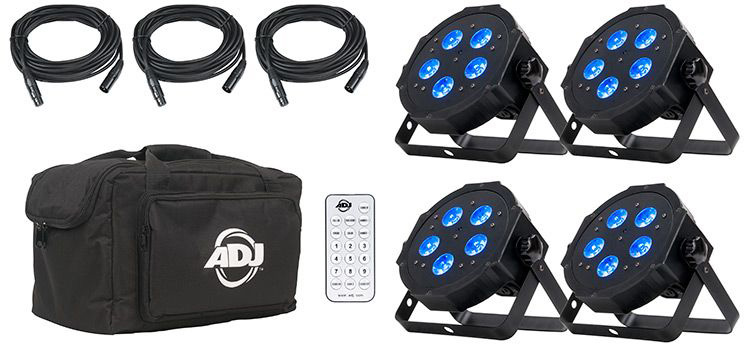 AMDJ-MEG386 All-in-One up Lighting Kit with Four Mega Hex Par Lighting Fixtures, Power Cables, DMX Cables & Wireless System -  ADJ