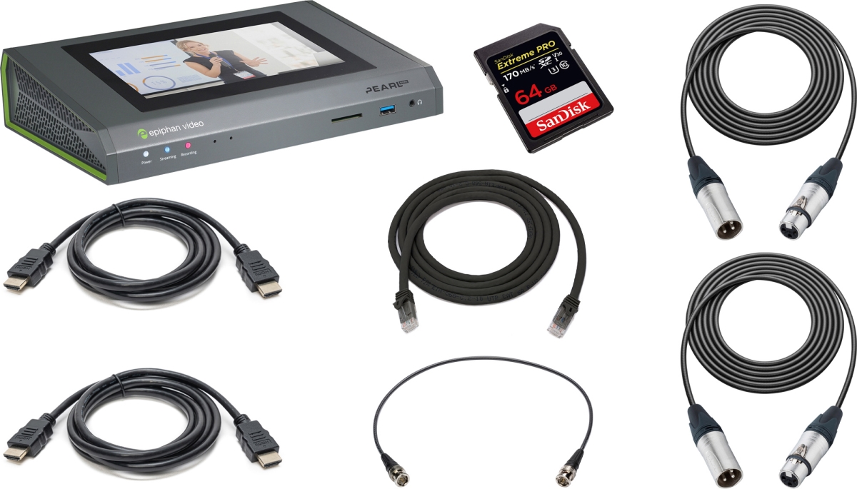 TN-EPPRLMIN-KIT Epiphan Pearl Mini All-In-One Video Production Streamer & Recorder Kit with SD Card HDMI, SDI, XLR & Cat6 Cables