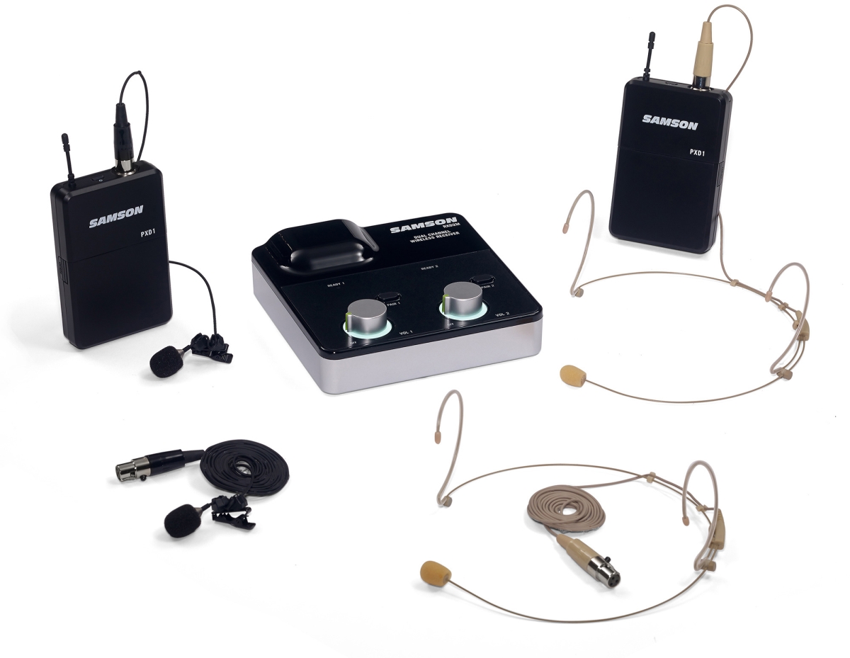 2.4 GHz Dual Channel Wireless Tabletop Receiver System with 2 Lavalier Mics & 2 Headset Mics