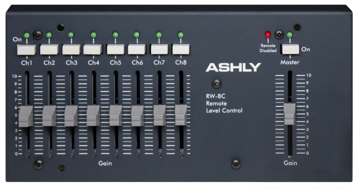 ASH-RW-8C Fader Remote Hardwires to Ashly Remote-Data-Port with 8-Channel & Master Wall Mount