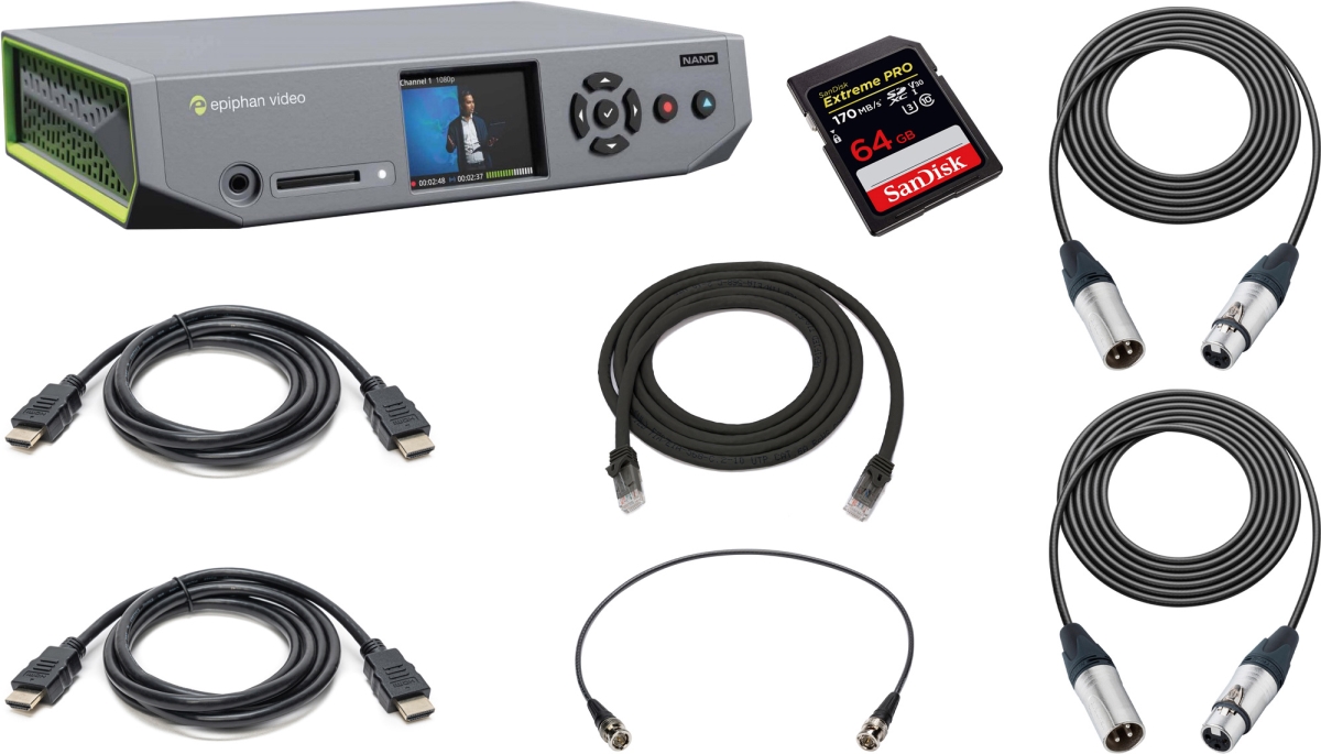 TN-EPPRLNAN-KIT Epiphan Pearl Nano All-In-One Video Production Streamer & Recorder Kit with SD Card & HDMI, SDI, XLR & Cat6 Cables