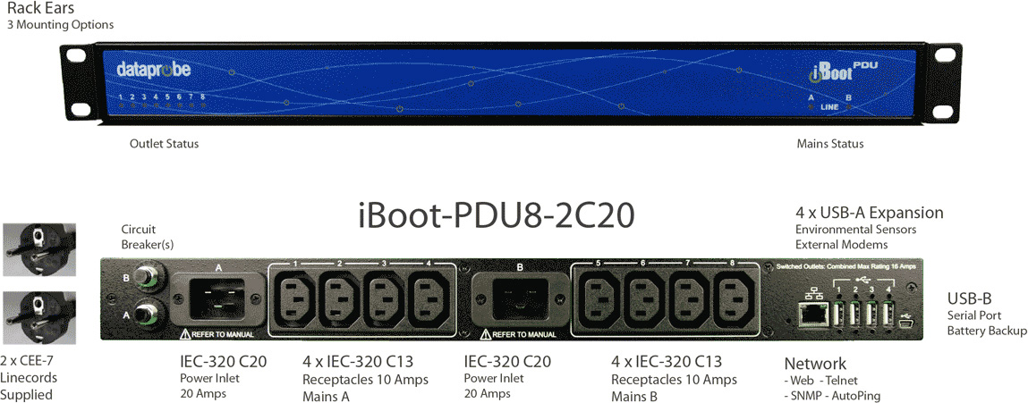 Picture of Dataprobe DTPB-IBOOT-PDU8 2C20 2xIEC 20A Switched PDU 8 Outlet