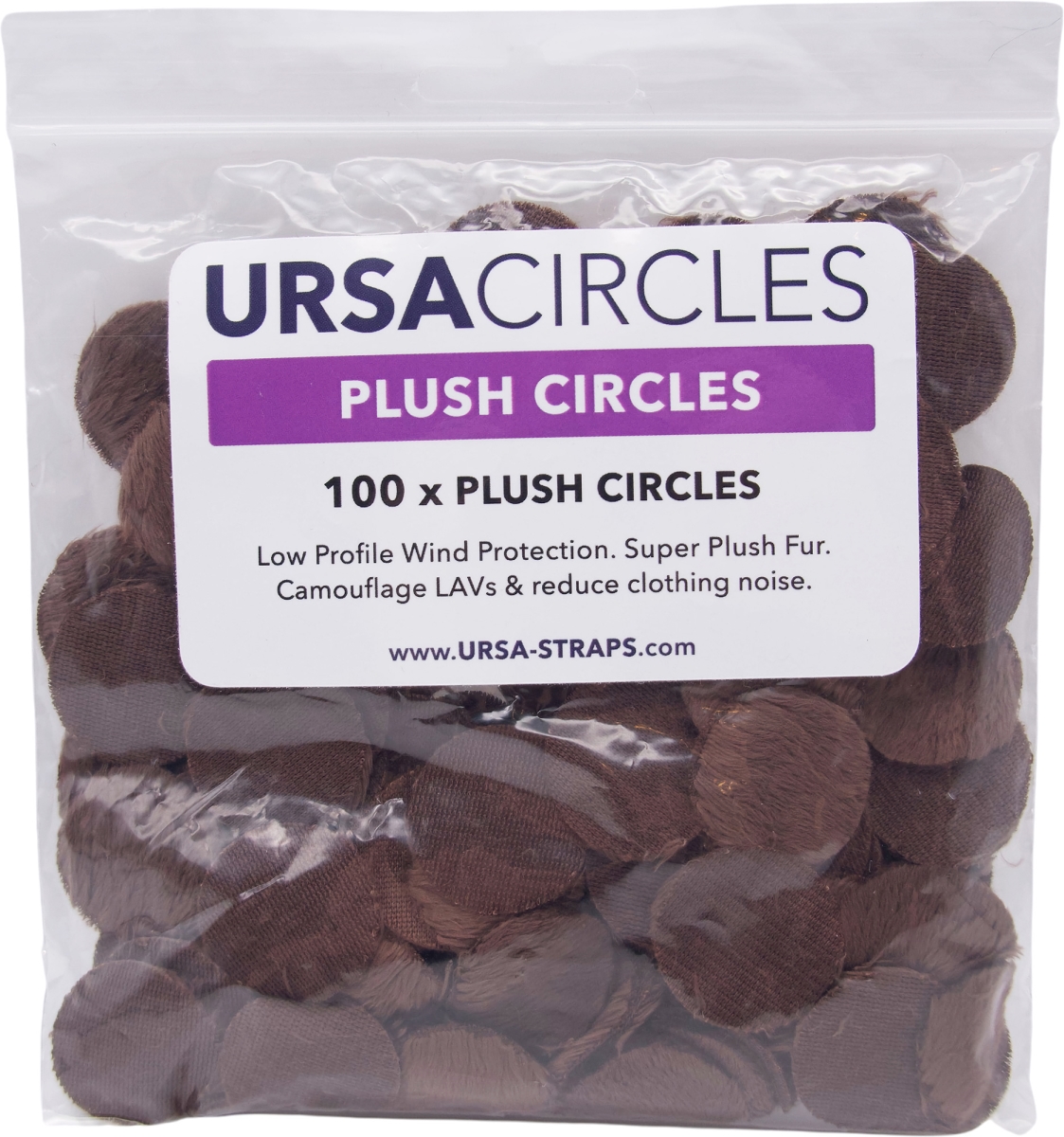 Picture of Remote Audio REM-URS-PC100BRN URSA Fur Plush Circles for Lavalier Mics&#44; Brown - Pack of 100