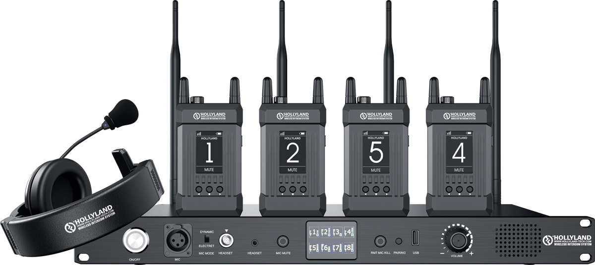 Picture of Hollyland HL-SYSCOM1000T4B 1000 ft. Full Duplex Wireless Intercom System with 4 Belt Packs