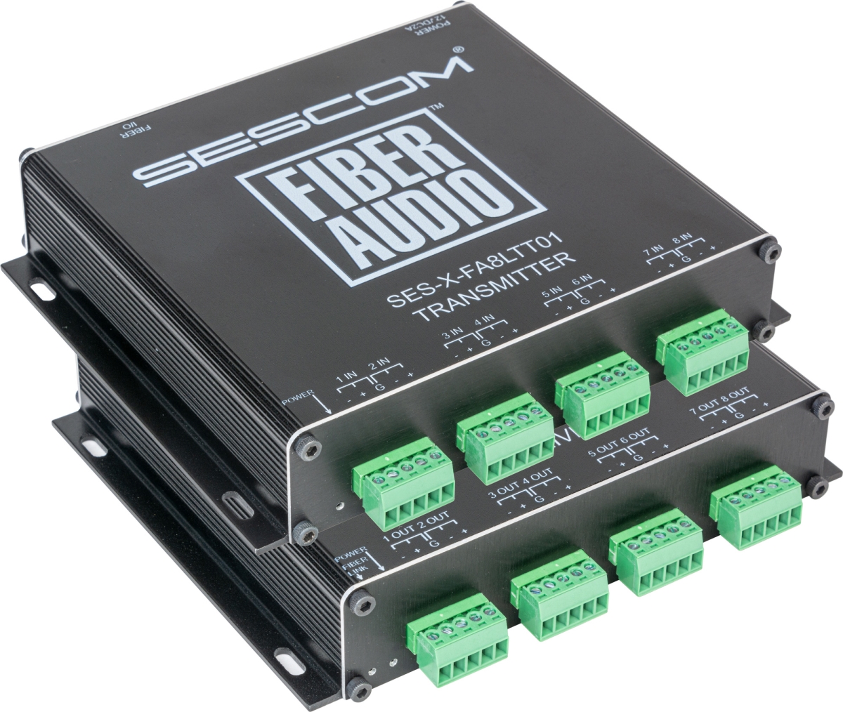 SES-X-FA8LTT01 Audio Fiber Extender-8 CH Bal Line Level Audio with 5-Pin Connectors to XLR Breakouts-ST SM Fiber