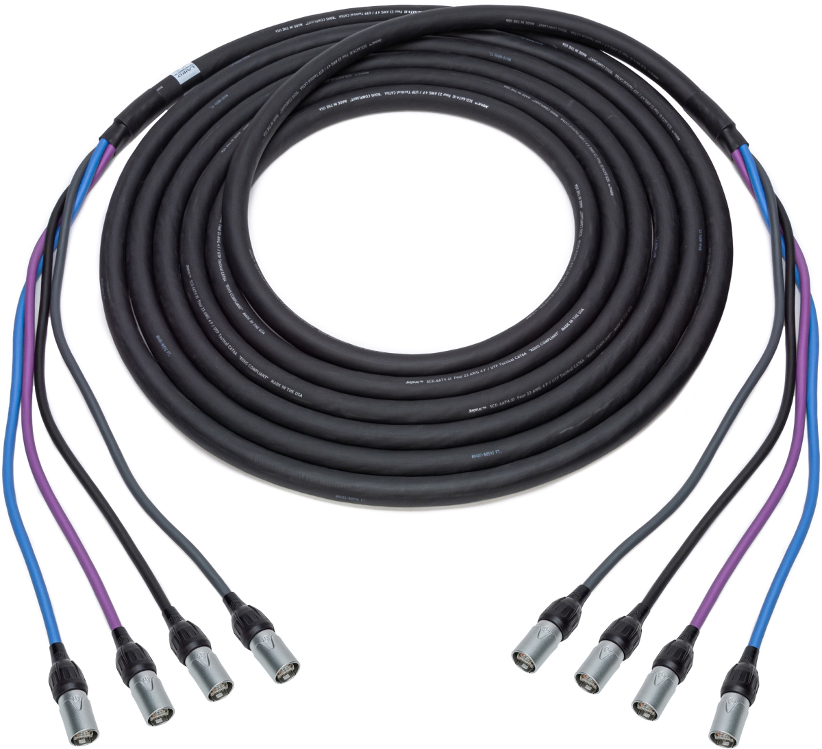 CAT6AXTRM4EE-250 4 Channel Cat6A Tactical Cable with RJ45 etherCON TOP Connectors - 250 ft.
