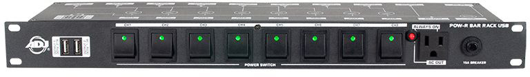 Picture of ADJ AMDJ-POW074 19 in. 120V Bar Rack USB Rack Ac Power Center with 8x Switched 3 Prong Edison Socket