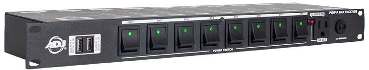 Picture of ADJ POWRBARRACKUSB 19 in. USB Rack Mount Power Center Bar Rack with 10 Edison Outlets & 2 USB Port