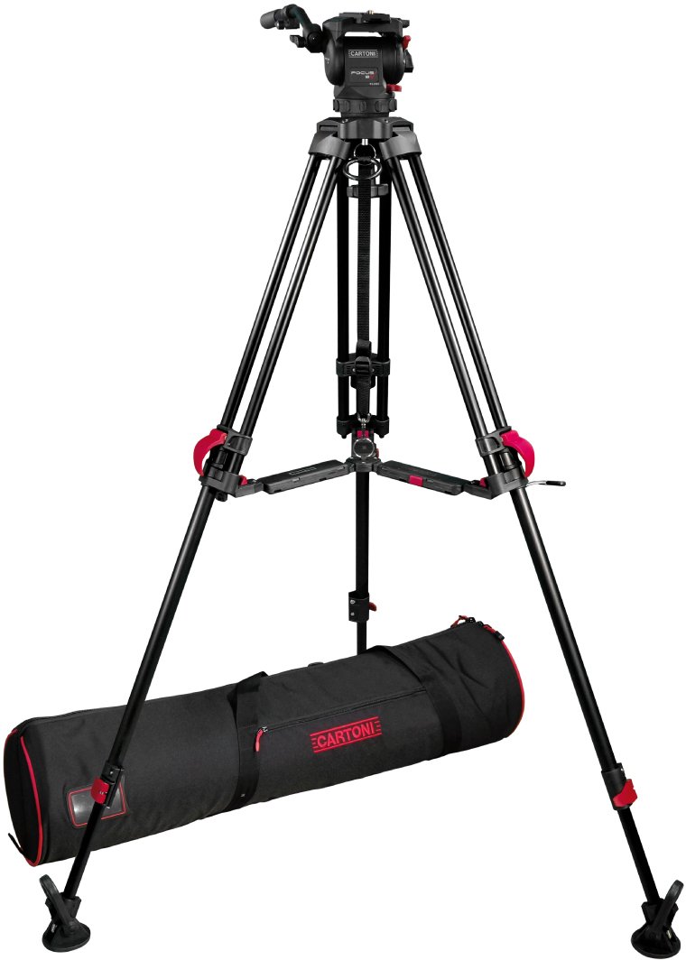 Picture of Cartoni CAR-KF08-RLM Focus 8 Red Lock Mid Level Tripod System with Smart Lock Spreader - Rubber Feet & Soft Bag