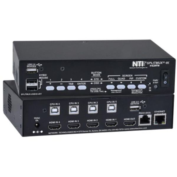Picture of Network Technologies SPLITMUXUSB4K4RT HDMI Desktop Multiviewer Quad Screen with Built-in KVM Switch&#44; Black
