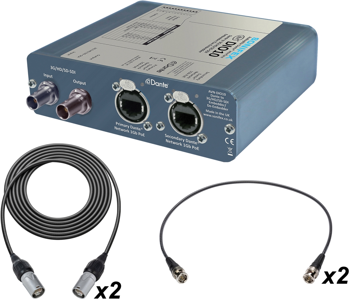 SON-AVNDIO10-KIT Dante to SDI Embedder De Embedder Kit with SDI & Ethercon Cables