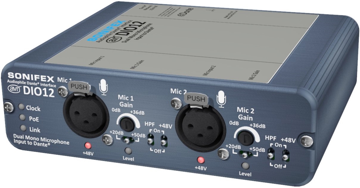 SON-AVN-DIO12 Dual Microphone Input to Dante Converter with Mic Gain