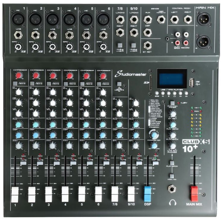 SM-CLUB-XS10PLUS 6 Mic 2 Channel Audio Mixer with DSP & USB & MP3 Player