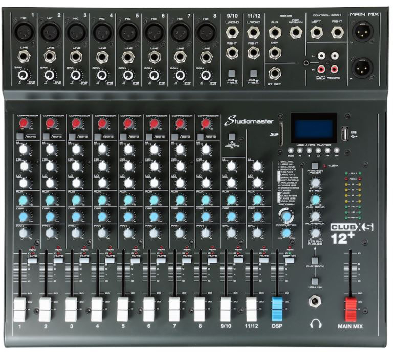 SM-CLUB-XS12PLUS 8 Mic 2 Channel Audio Mixer with DSP & USB & MP3 Player