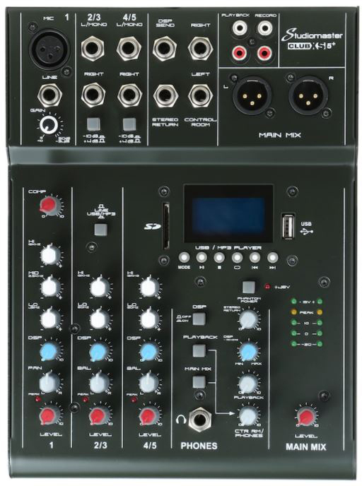 Picture of Studiomaster SM-CLUB-XS5-PLUS 1 Mic 2 Channel Audio Mixer with DSP & USB & MP3 Player