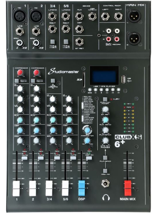 Picture of Studiomaster SM-CLUB-XS6-PLUS 2 Mic 2 Channel Audio Mixer with DSP & USB & MP3 Player