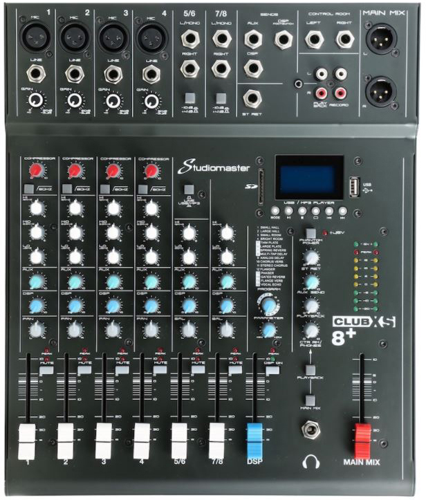 Picture of Studiomaster SM-CLUB-XS8-PLUS 4 Mic 2 Channel Audio Mixer with DSP & USB & MP3 Player