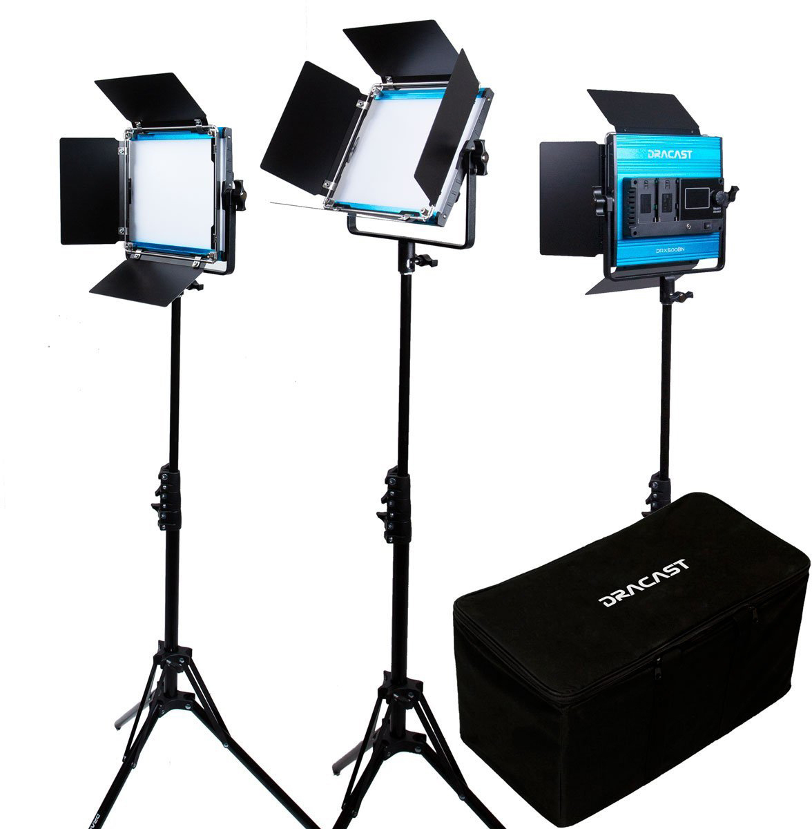 Picture of Dracast DR-DRX3500BNS Bi LED 3 Light Kit with Nylon Padded Travel Case&#44; Anodized Blue & Black