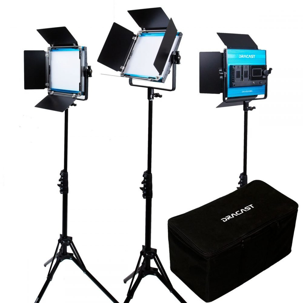 Picture of Dracast DR-DRX3500DNS Daylight LED 3 Light Kit with Nylon Padded Travel Case&#44; Anodized Blue & Black