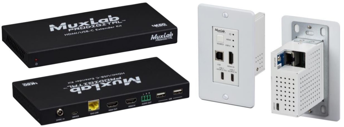 MUX-500452 60 mm 4K 60 Headdbaset HDMI & USB C KVM Extender Kit with Wallmount Bracket