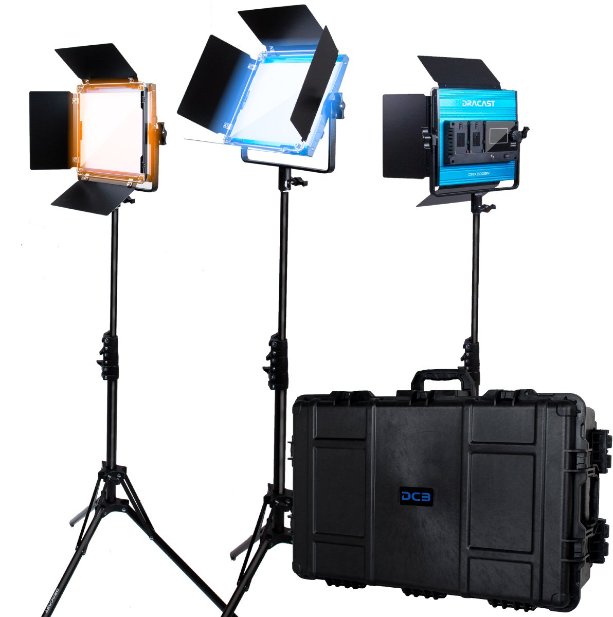 Picture of Dracast DR-DRX3500BNH LED500 X-Series Bi-Color LED 3-Light Kit with Injection Molded Travel Case