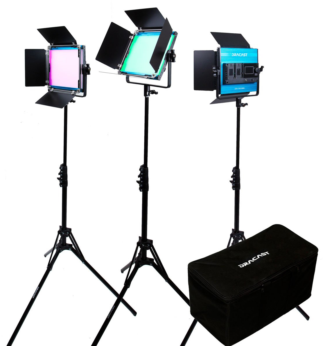 Picture of Dracast DR-DRX3500RGBS RGB & Bi-Color LED Panel 3-Light Kit with Nylon Padded Travel Case