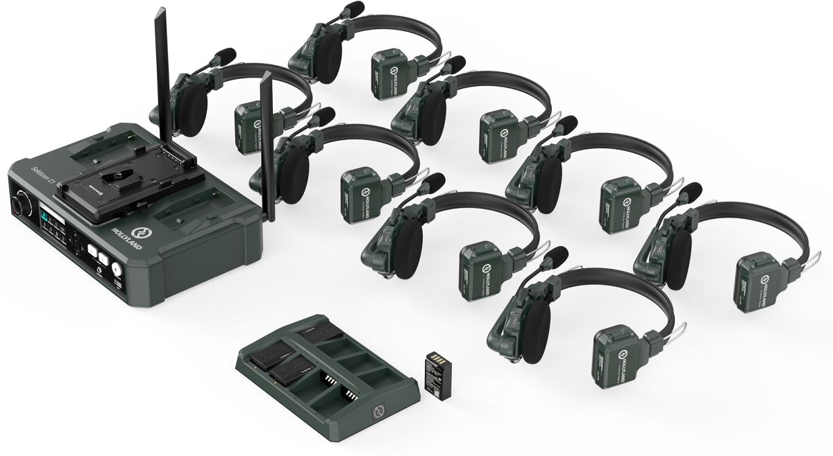 HL-SOLIDCOMC1-8S 1000 ft. Line of Sight Full Duplex Wireless Intercom System with 8 Headsets & Hub