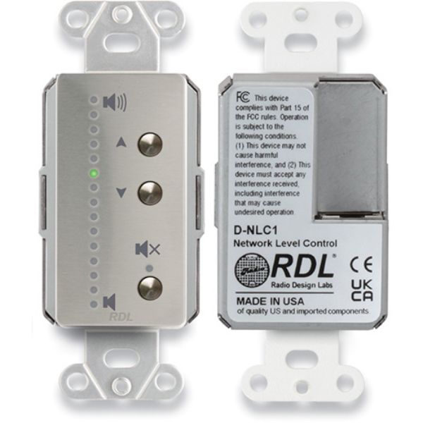 RDL-DS-NLC1 Dante Network Level Remote Control Wall Plate with LEDs, Stainless